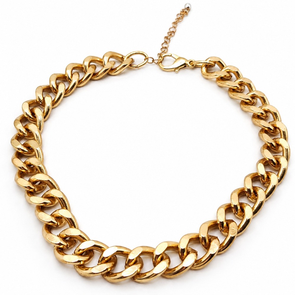 Chunky Gold Tone Cuban Link Choker Necklace Statement Curb Chain Adjustable